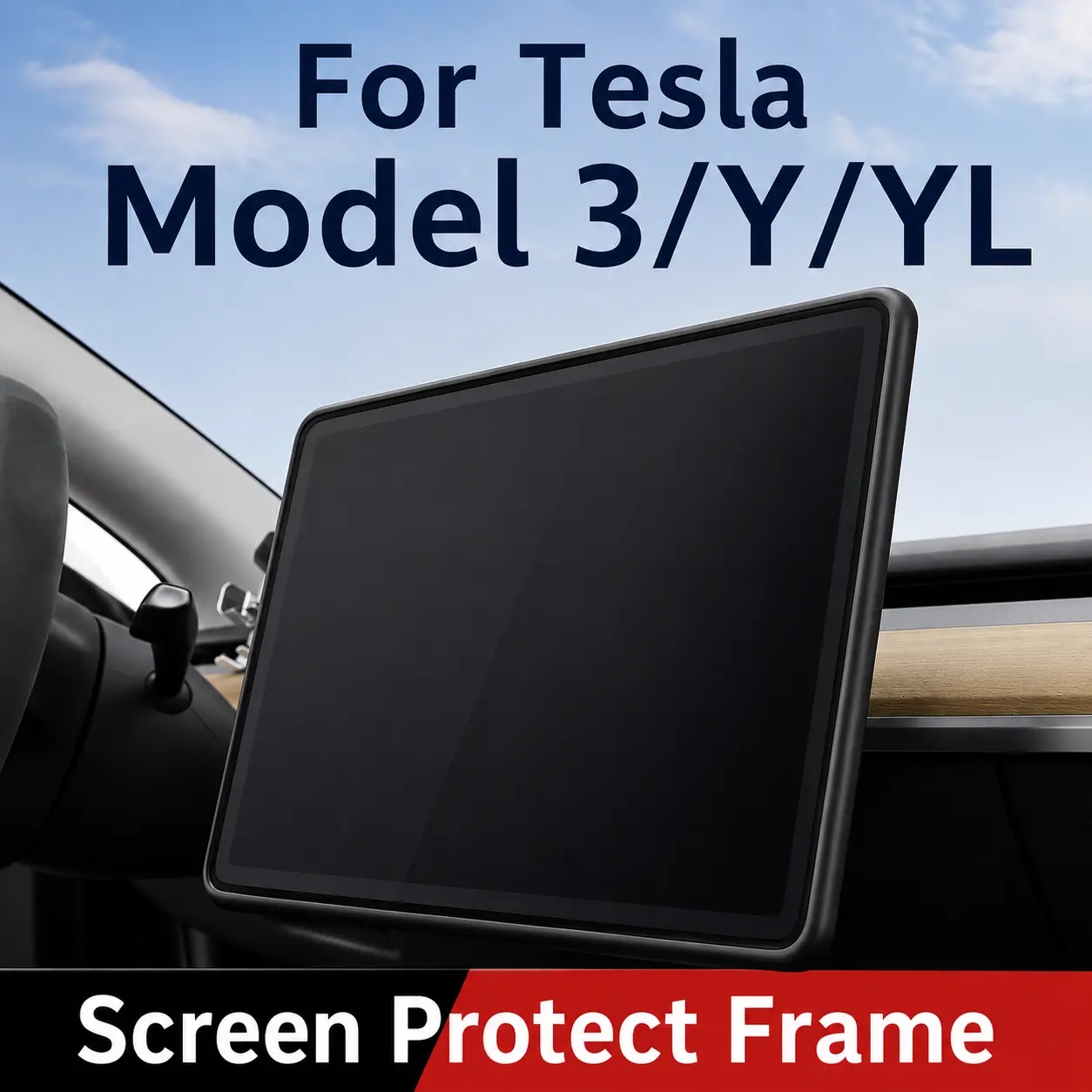 YESHAAN Silicone Touchscreen Frame Cover for Tesla Model 3, Model Y & Model YL, Flexible Screen Edge Protector, Anti-Scratch Interior Accessory, Soft Screen Edge Trim, Scratch Resistant