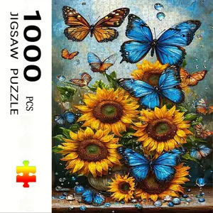 1000 Piece Sunflower & Butterfly Puzzle, Large Adult Family Interactive Toy, DIY Home Decor Brain Challenge, Holiday Scene, Perfect Gift