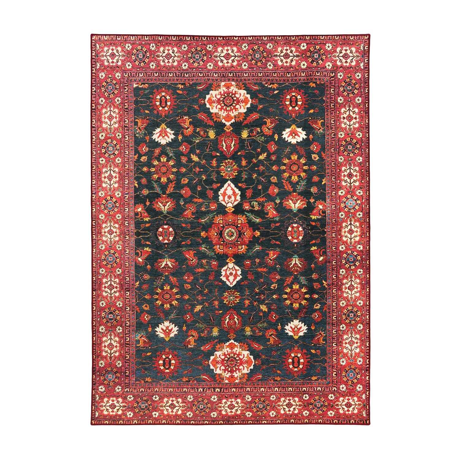 My Magic Carpet Ramage Indigo Machine Washable Area Rug, 5x7 Stain Resistant, Non-Slip, Waterproof