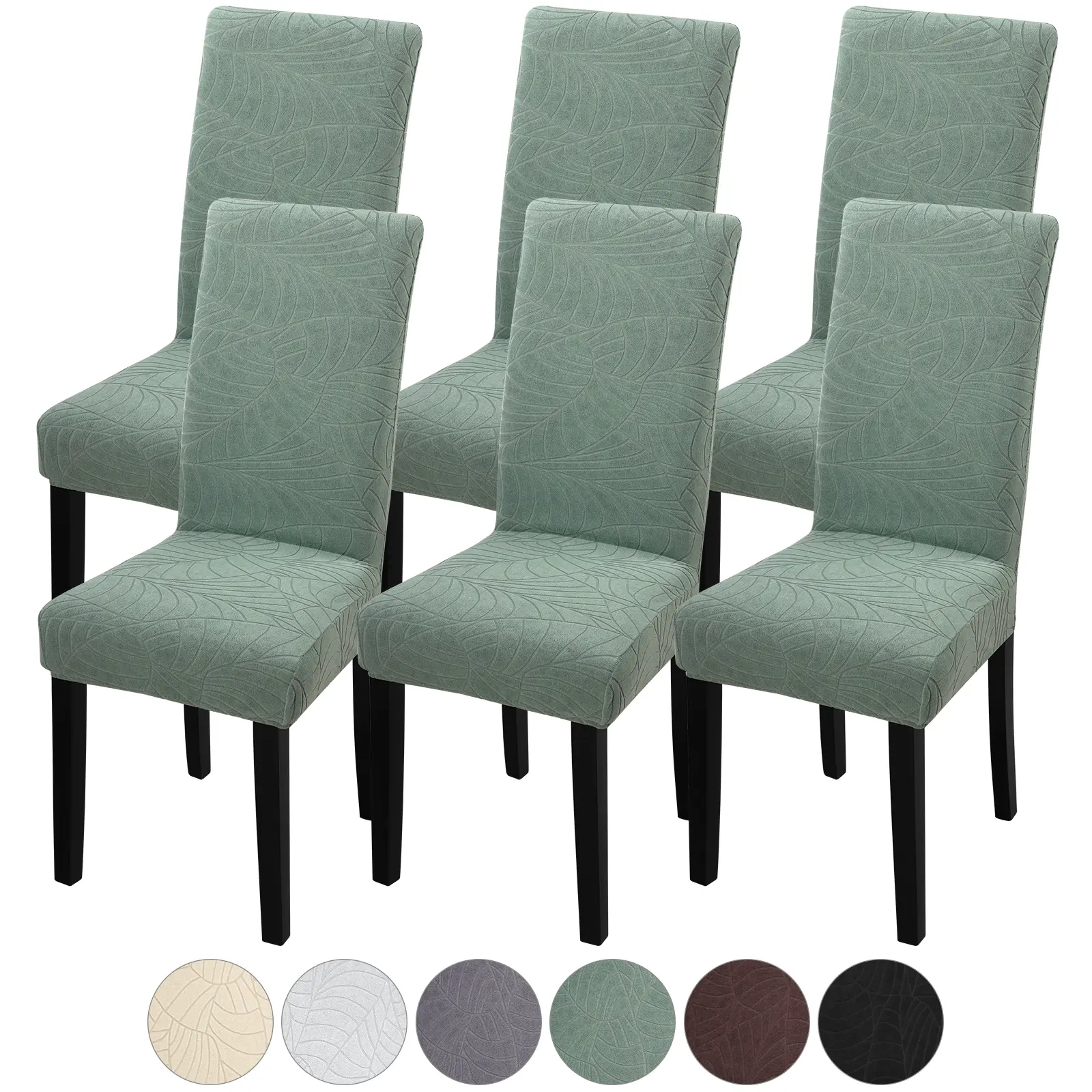 FULOON Leaf Jacquard Stretch Chair Slipcovers Set - Wrinkle Resistant Soft Fabric, Snug Elastic Hem Fit, 1 Size Fits, Removable Washable Short Covers for Kitchen Home & All Seasons Indoor Events