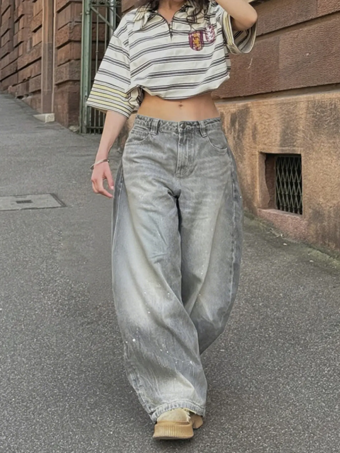 Women's Trendy Street Style Streetwear Commuter Casual Washed Loose Jeans, Fitted Natural Waist Long Pants, All Seasons Fashion Bottom, Loose Denim Pants