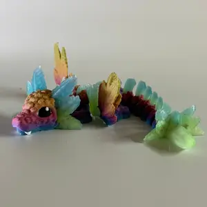 Baby Axolotl Dragon 3D Printed Rainbow Gradient PLA Articulated Body Fantasy Fidget