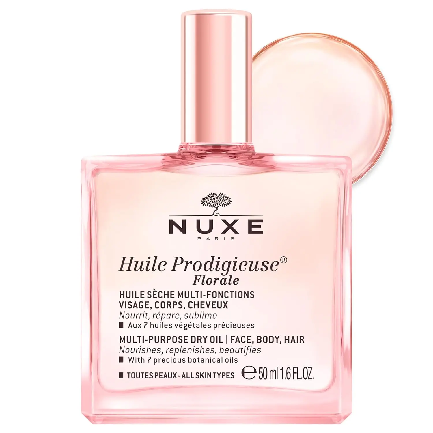 NUXE All-in-One Oil for Body, Face & Hair. Radiant Looking Glow and Skin Hydration 1.6 Fl Oz - Huile Prodigieuse Floral Body Scented Oil