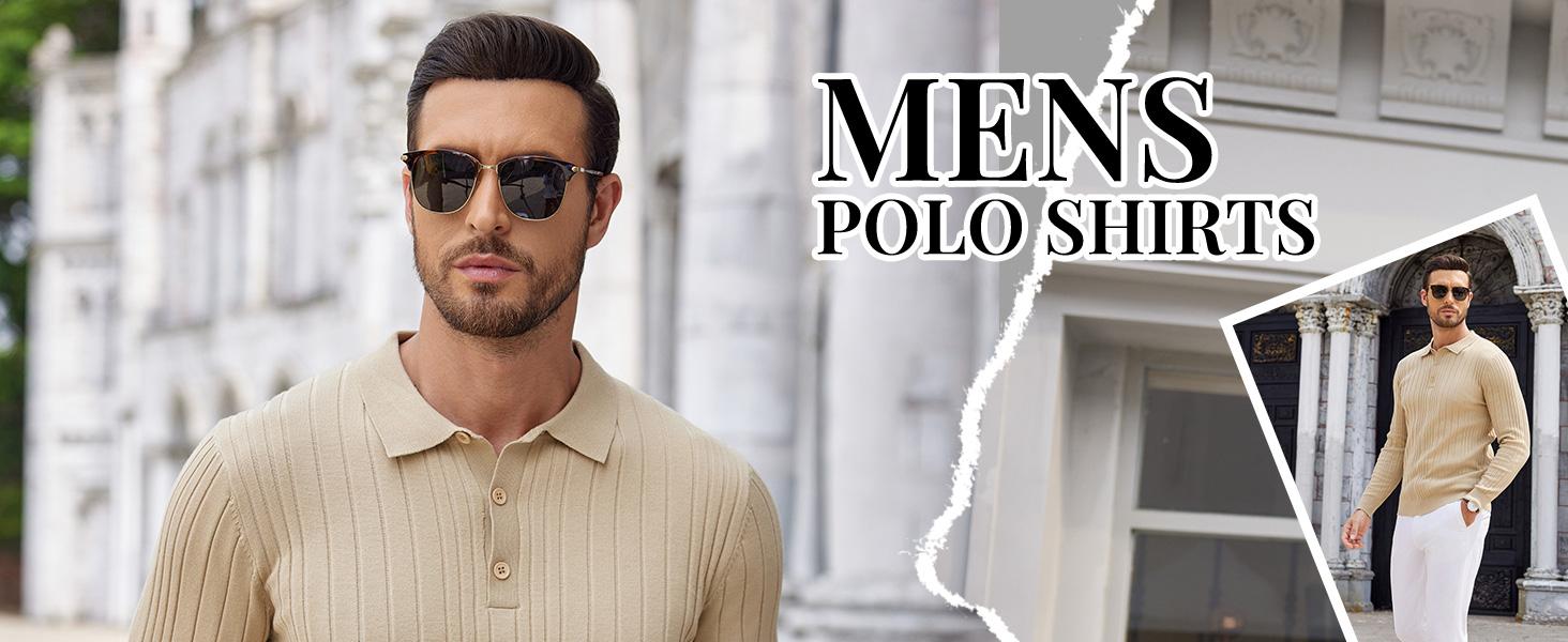 COOFANDY Men's Knitwear Polo Shirts Long Sleeve Casual Button Down Ribbed Polo Shirt Fashion Golf Shirts