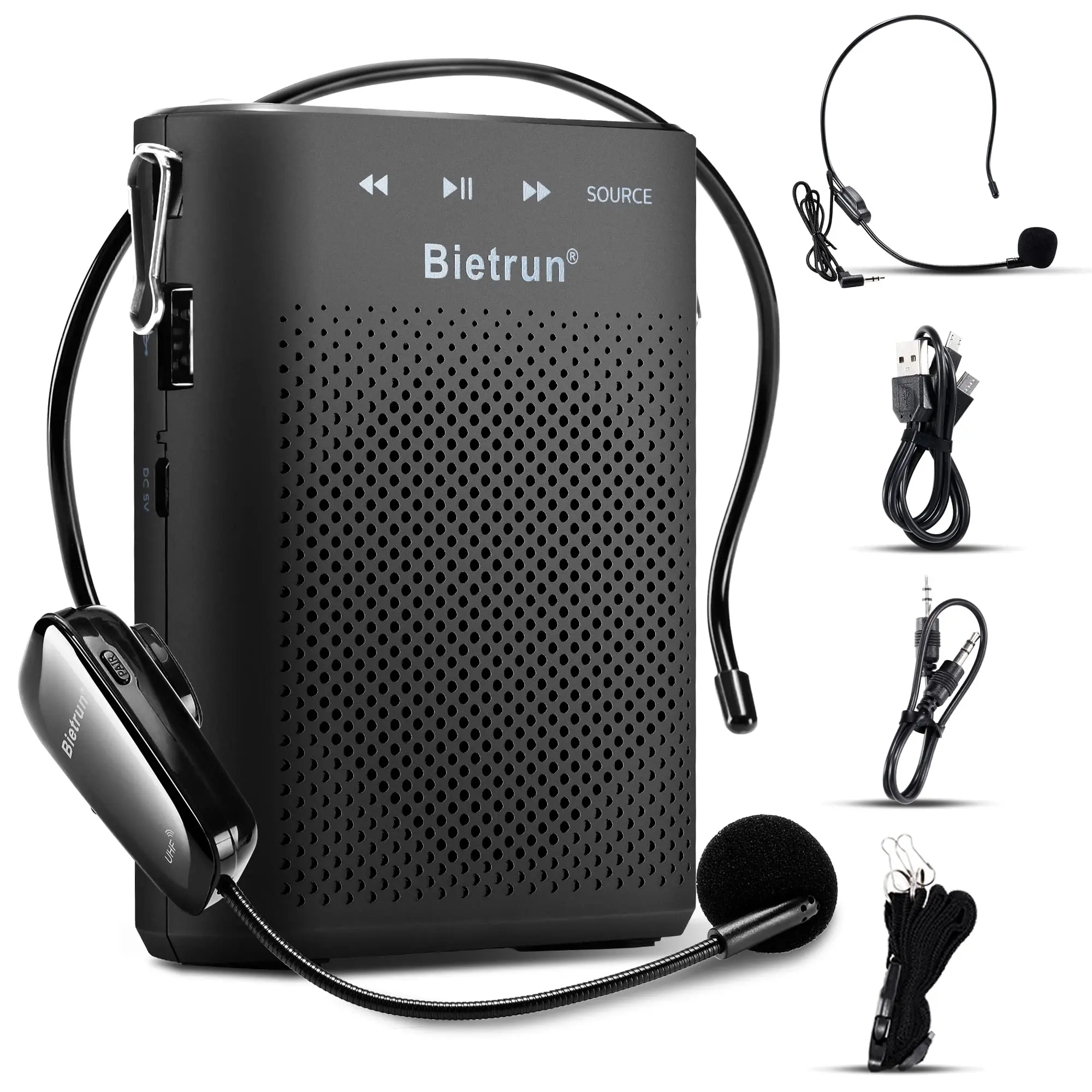 Bietrun 20W Wireless Voice Amplifier with Wireless Microphone Headset,Portable Rechargeable(Work 6hs)Bluetooth PA Speaker for Teacher,Coach,Instructor