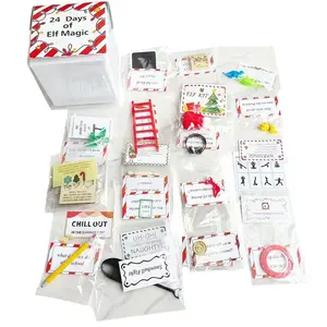 Elf Kit 24 Days of Christmas, 24 Days of Elf Magic Kit, Holiday Advent Calendar, Xmas Countdown Box Include Daily Elves Scene Prop Card Accessories for Christmas Decor