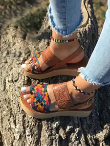 Huarache Platform Tooled, Mexican Sandals Women, Platforms Sandals Mexican Style, Huarache Wedge, Leather Sandals Women, Sandals Multicolor, Women's Sandals