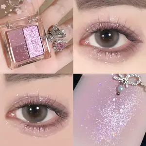 Mini Cute Compact Small Box Four-color Shimmering Eyeshadow Palette Cookie Rose Eyeshadow Earth Color Purple Pearlescent Eyeshadow Eye Highlight Brightening Shiny Effect Matte Women's Small Portable Travel Eye Makeup