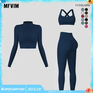 MFVIM Women's Solid Criss Cross Crop Tank Top High Waist Leggings & Zip Up Crop Jacket Tracksuits Set for Yoga Gym Workout Running Athletic Wear Comfortable Outfits with Skin-Friendly Fabric Non-Slip Thumbtacks Sports Outwear Sleeveless Sweatsuits SpringS