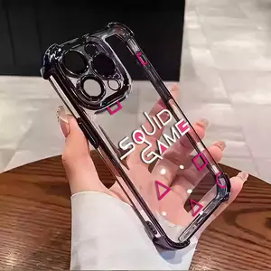 Squid game pattern Interesting design Aesthetic Electroplated TPU Casing For iphone 16 15 14 13 12 11 X XS PRO PLUS MAX Four Corners Anti-Fall Transparent Casual Soft Silicone Phone Cases Perfect Gift for Men L1417