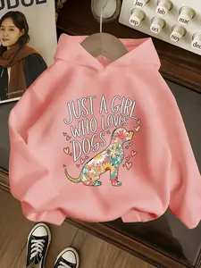 Girls Hooded Sweatshirt Just a Girl Who Loves Dogs, Cute Floral Dog Print Graphic Casual Hoodie, Soft Fabric, Trendy Kids Spring & Fall Wear