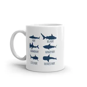 Nope Sharks Mug Funny Sarcastic Shark Types Graphic Novelty Coffee Cup - 11oz Funny Coffee Mugs Ceramic Printed Drinkware Cup