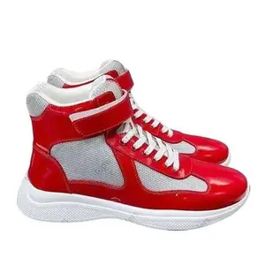 Men's and Women's high top Americas Cup shoes Versatile genuine Leather trainers size 35-47 patent leather and matte black leather boots