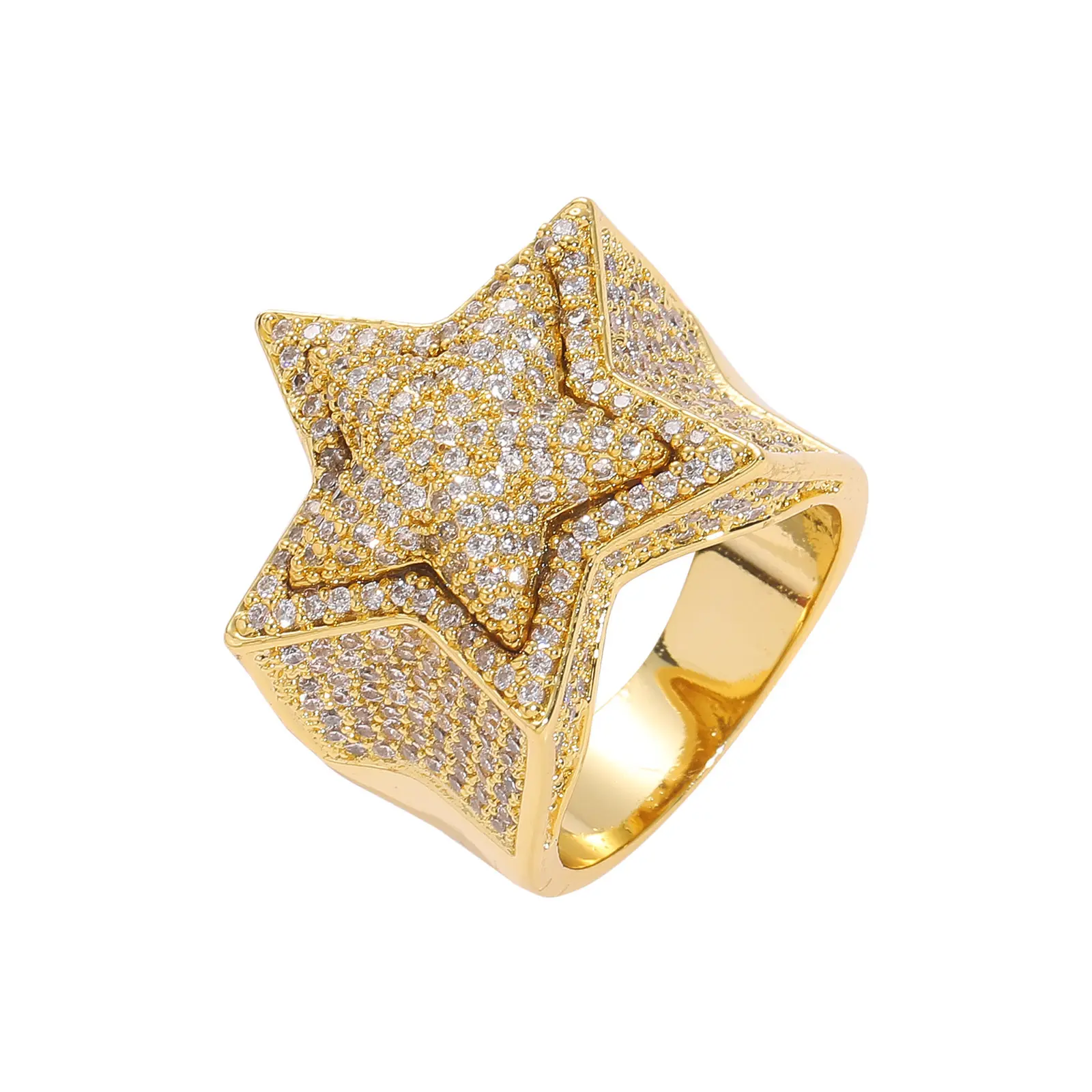 UURiel 5A Cubic Zirconia Full Diamond Star Ring - Unisex Hip-Hop Bling, Iced Out Glamorous Versatile Artificial Gemstone Jewelry Gift, Streetwear Rings, Hip-Hop Artificial Gemstone Rings