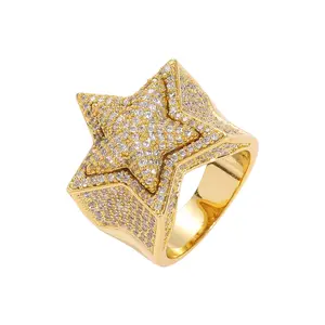 UURiel 5A Cubic Zirconia Full Diamond Star Ring - Hip Hop Bling Iced Out Jewelry, Trendy Streetwear Gift for Men