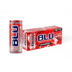 BLU Cranberry 12-Pack Energy Drink - Smooth Refreshing with B Vitamins B3 B6 B12 for Focus & Energy - 8.4 fl oz - Clean Energy Beverage