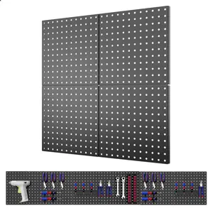ValueMax 4 Pack Metal Pegboard Panels, 12”x 12” Heavy Duty Metal Pegboard Wall Organizer for Home, Garage, Workbench, Kitchen, Craft Room Tool Storage, Black Modular Peg Board Organizer Board