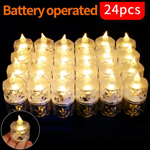 Crystal LED Flameless Candles 24-Pack Battery Included Transparent Design Smoke-Free for Weddings Parties Birthdays Valentine’s Day Home Décor Romantic Ambiance Fall Décor Proposals Halloween Christmas Gifts