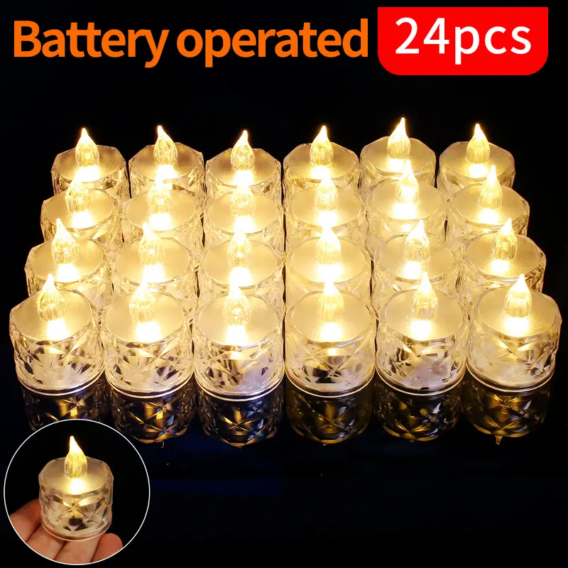 Crystal LED Flameless Candles 24-Pack Battery Included Transparent Design Smoke-Free for Weddings Parties Birthdays Valentine’s Day Home Décor Romantic Ambiance Fall Décor Proposals Halloween Christmas Gifts