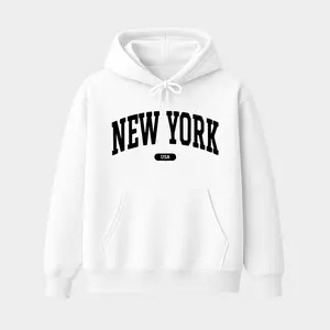 New York Hoodie, USA Collegiate Graphic Pullover, One Sided Print Unisex Hoodie, Casual Streetwear Apparel