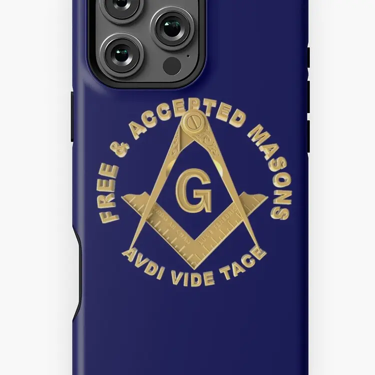 Freemason Gold Square & Compass Free & Accepted Masons Blue Background Masonic for phone case ip 11 12 13 14 15 16 Pro Max Plus Mini, phone case ss Model
