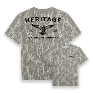 Heritage Waterfowl Company Outdoors Mossy Oak Tee, AFW Mossy Oak Original Bottomland T-shirt, Camo Pattern Crewneck, Hunting Camo Tee For Men And Women