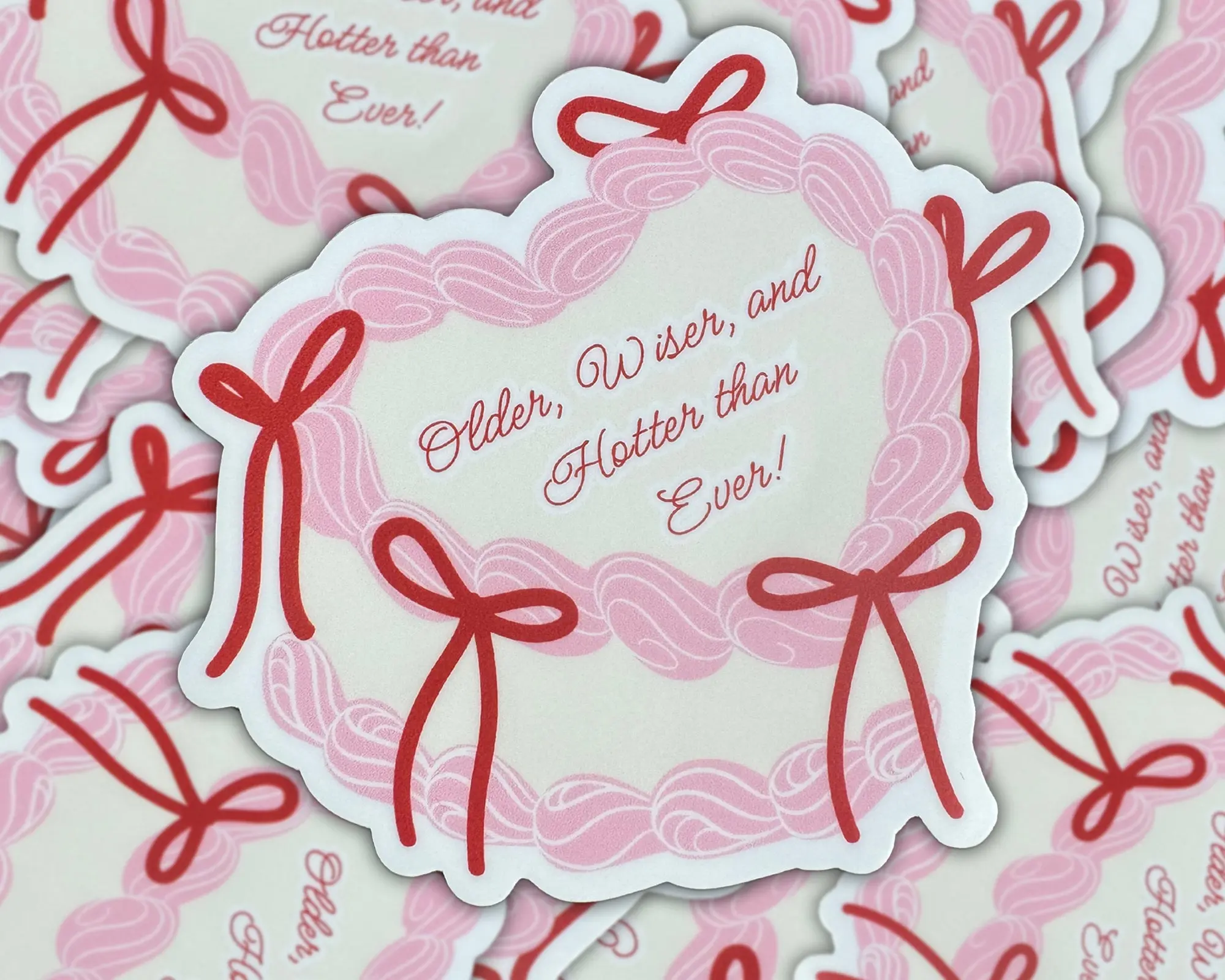 Older Wiser Hotter Birthday Stickers Cake Sticker Best Friend Gift Birthday Gift Heart Sticker Vintage Cake Aesthetic Stickers BFF Stickers
