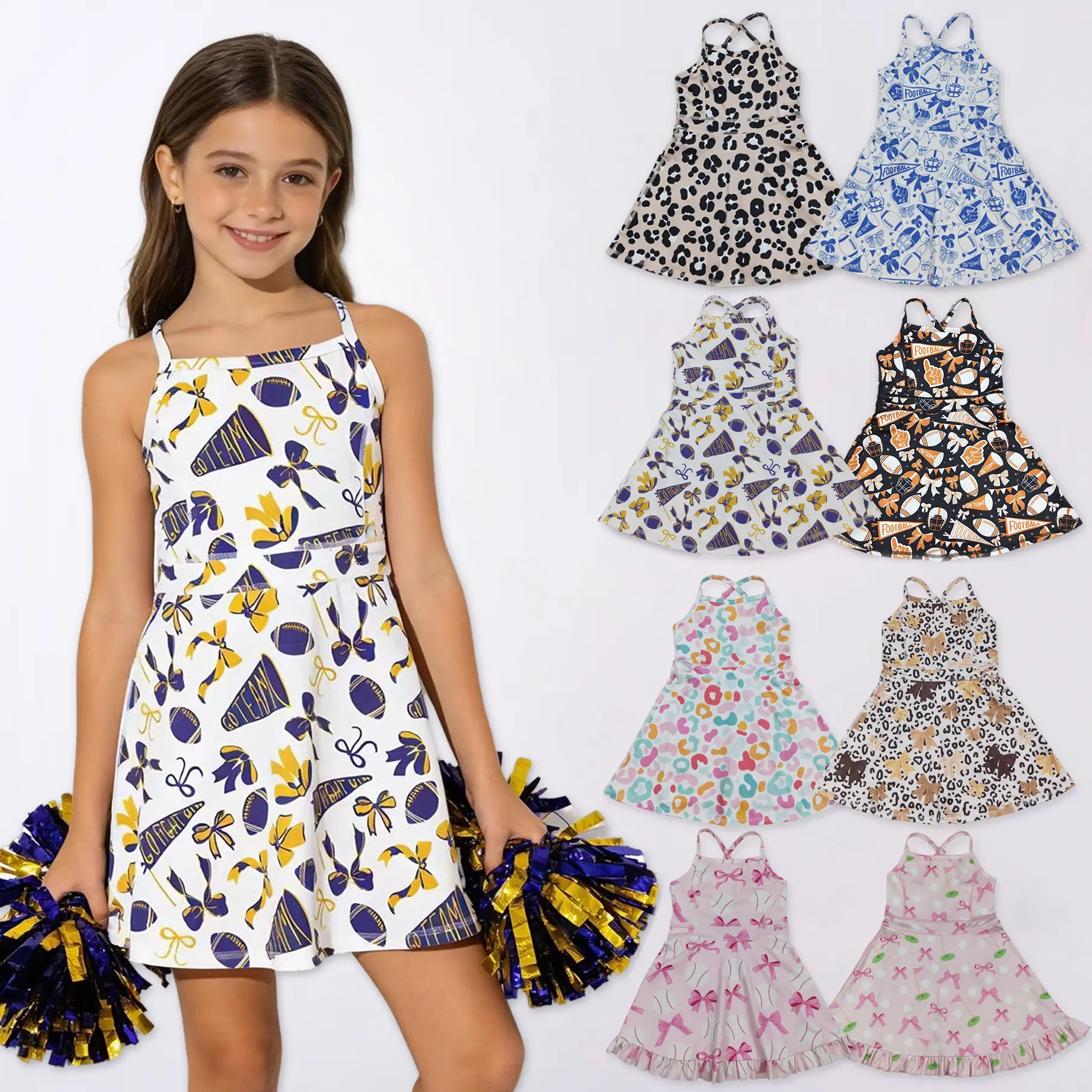 Toddler Leopard Baseball Softball Football Athletic Girls Dress - Stylish Vibrant Motif Comfortable Fit Versatile Style for Active Kids