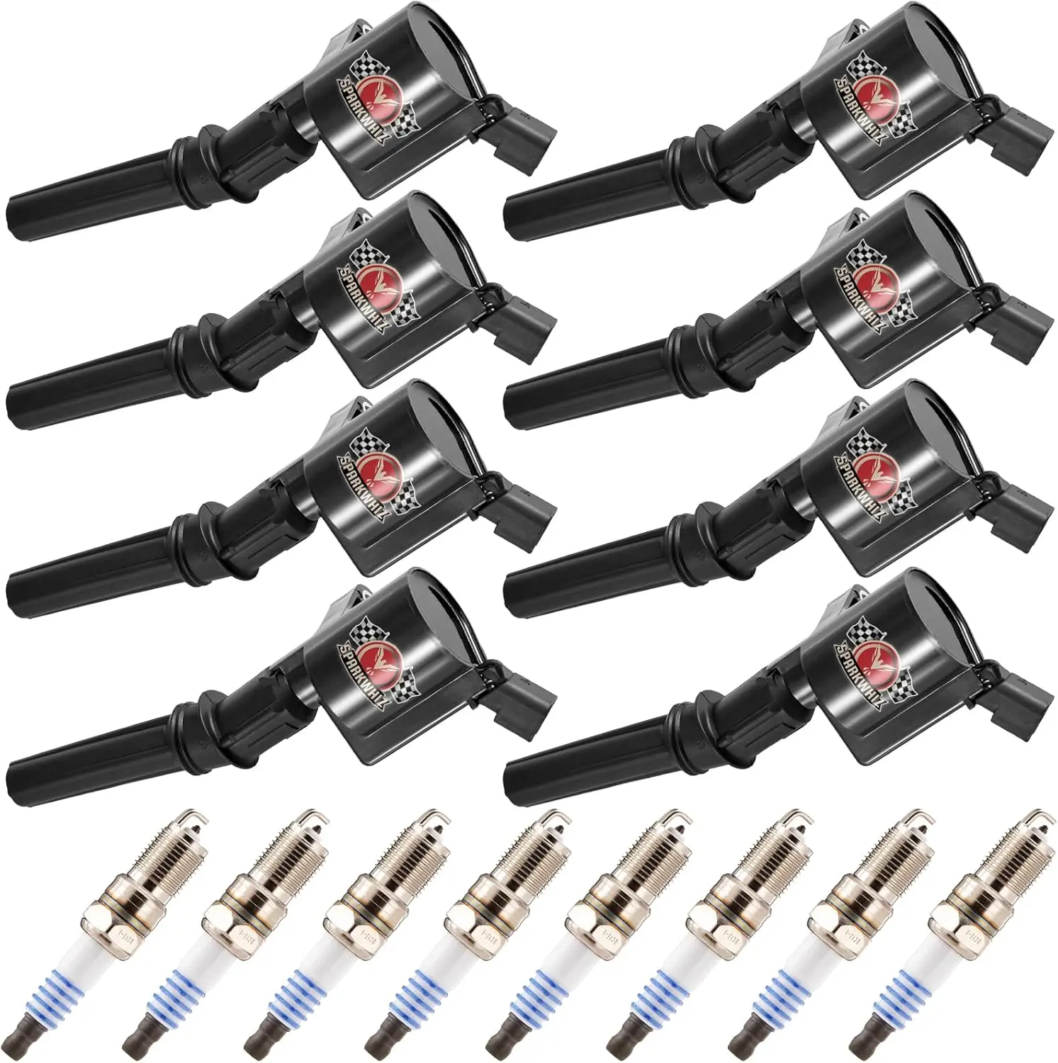8-Pack DG508 Stainless Steel Copper Wire High Energy Ignition Coils & Iridium Spark Plugs SP479, Compatible with Ford F150 F250 F350 Super Duty E150 E250 Econoline Excursion Explorer Mustang Lincoln Mercury Crown Victoria, Replace# FD503 SP493