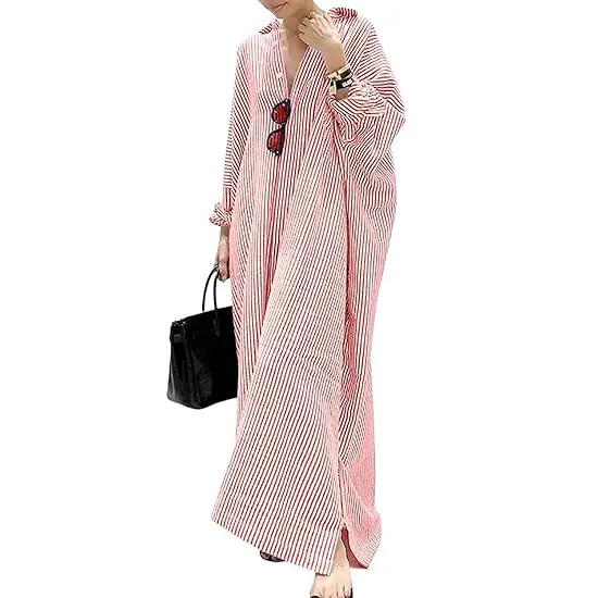 UTCOCO women's spring and autumn striped long-sleeved dress casual loose  cotton shirt dress Maxi Button teacher outfits tiktokshopspringglowup -  TikTok Shop