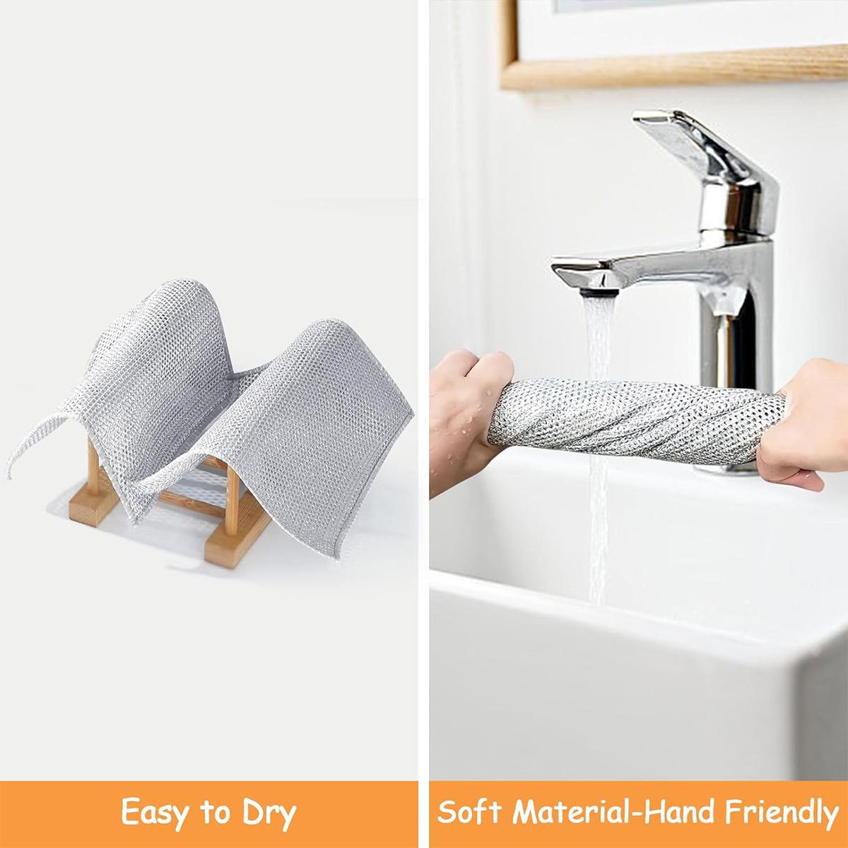 SSYERT 12 PCS Non Scratch Wire Dishcloth, Multipurpose Wire Dishwashing Rag for Wet and Dry,  Reusable Steel Scrubber for Kitchen Cleaning, Traditional