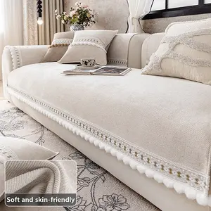 1PC Fashion Classic Chenille Twill Sofa Cover - Bohemian Pom-Pom Trim Design. Scratch-Resistant, Dust-Proof, Non-Slip, Stain-Resistant & Pet-Friendly. Fits 1/2/3/4-Seater Sofas, Machine Washable, All-Season Usable for Living Rooms.