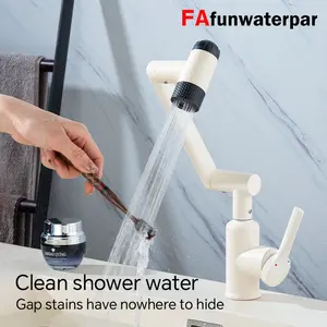 FAfunwaterpar 304 stainless steel single hole single handle bathroom sink faucet, bathroom countertop faucet, universal rotary faucet with metal inlet pipe