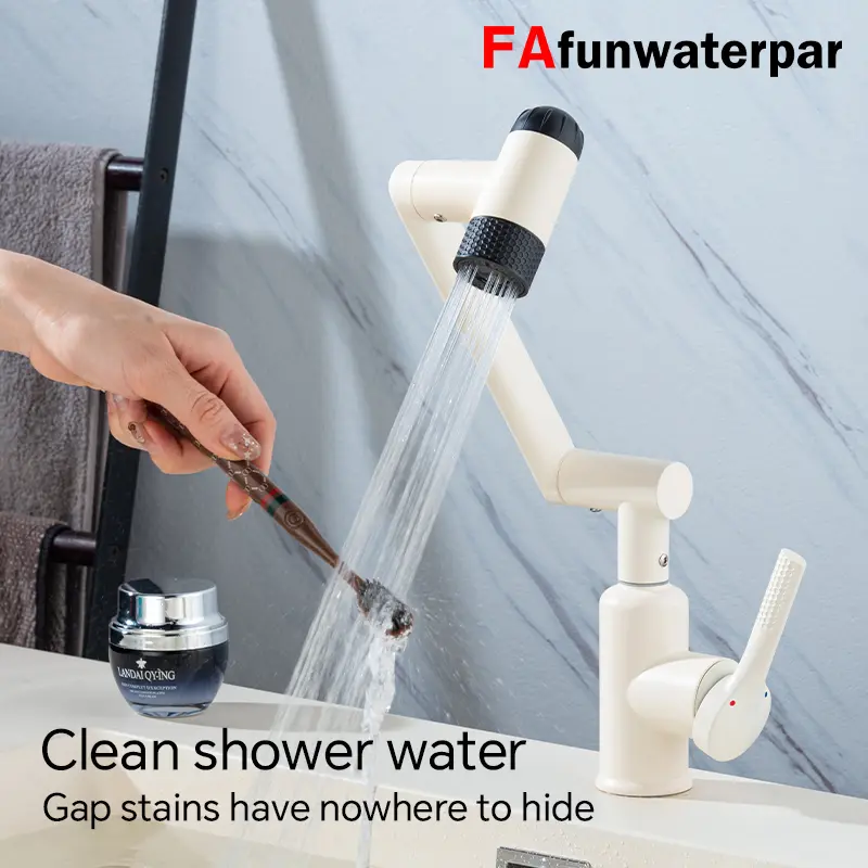 FAfunwaterpar 304 Stainless Steel Modern Bathroom Faucet - Single Hole, Single Handle, Metal Inlet Pipe, 4 Spray Modes, Bathroom Tech for Apartments, Easy Sink Cleaning, Gap Stain Concealment