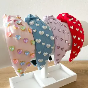 Heart Gem Headband – Cute Pink Hair Accessory, Top Knot Style, Statement Headband