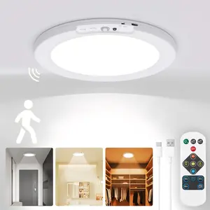 Magnetic Wireless Motion Sensor Ceiling Light With Remote, No Wiring No Drill Rechargeable 3-Color Dimmable LED Light for Home Indoor Outdoor Use-0