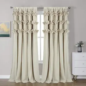 HIG Style Farmhouse Ruffle Window Curtains with Blackout Liner Handmade Bow Ties Drapes 2 Panels Set curtain livingroom curtain edges
