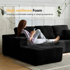 Modular Corduroy Cloud Couch Set - 3-Seat Boneless Sectional Convertible Sleeper Bed with Plush Oversized Chaise Loveseat, Soft Blend Down Fabric for Living Room Indoor Apartment Furniture