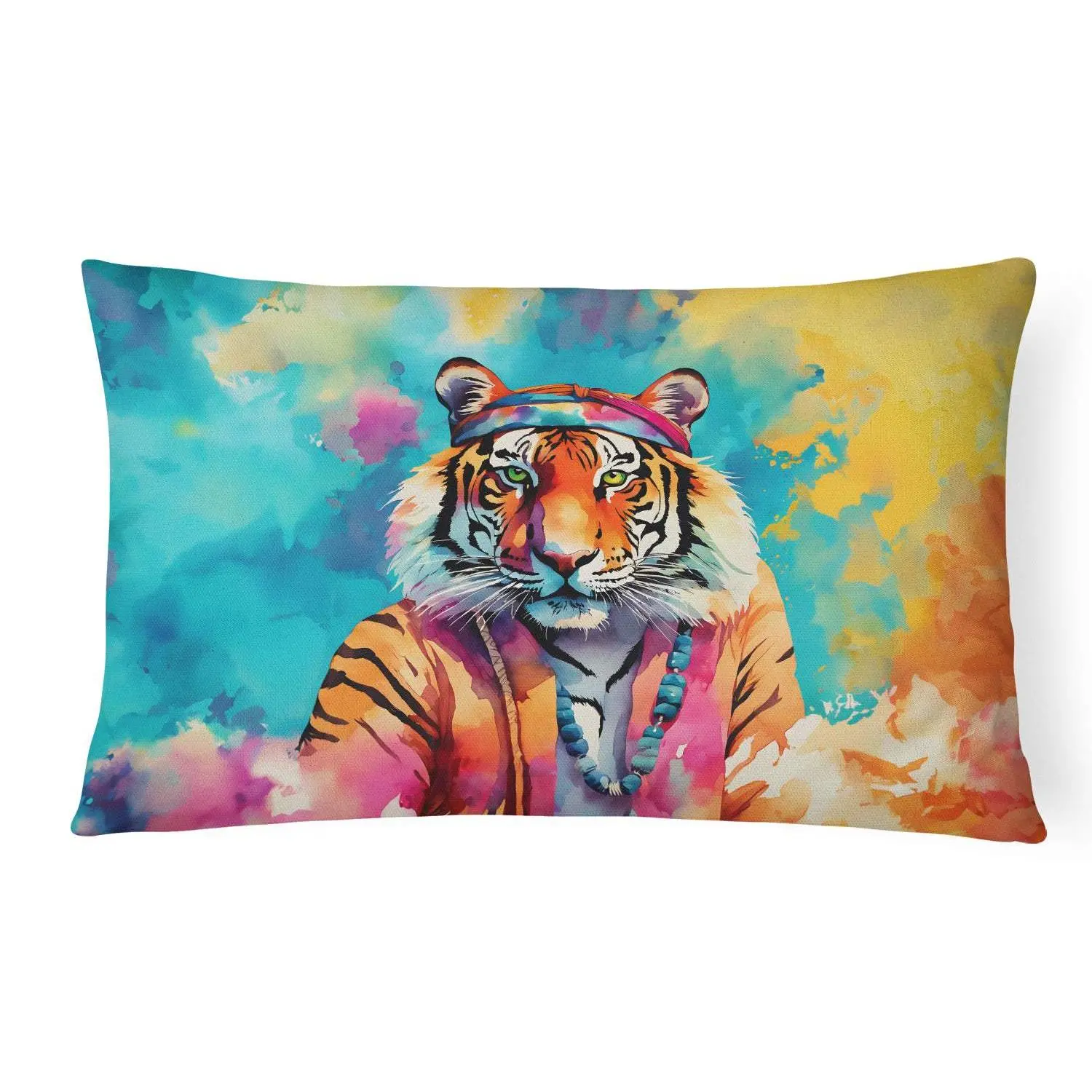 Hippie Bengal Tiger Throw Pillow, Bengal Tiger Artwork Design, Fade Resistant, Superior Local Craftsmanship Cushion for Porch
