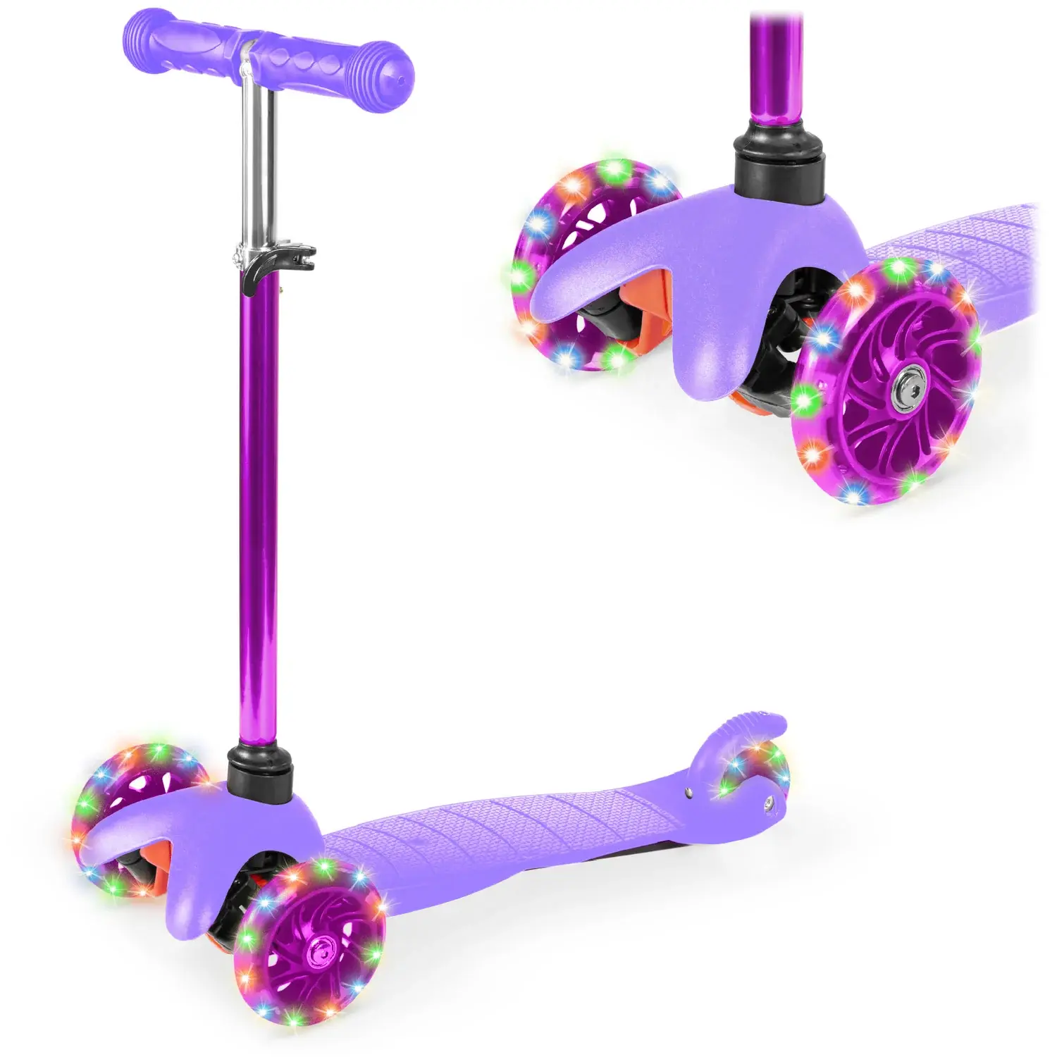 Best Choice Products Kids Mini Kick Scooter Toy w/ Light-Up Wheels and Height Adjustable T-Bar