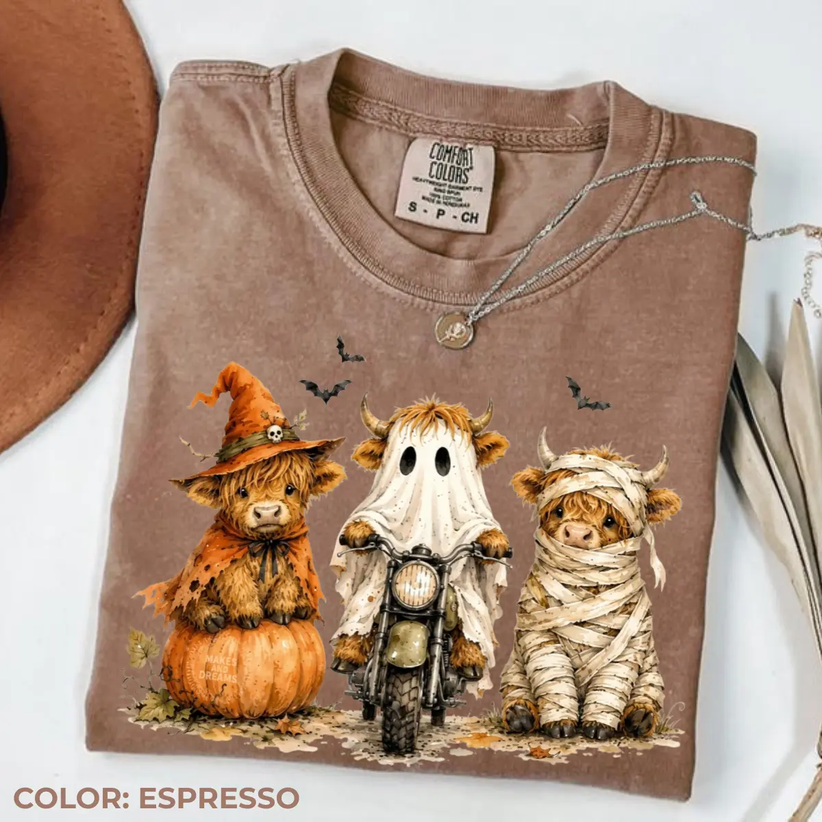Comfort Colors Highland Cow Halloween Shirt, Funny Spooky Cow Graphic Tee, Cute Fall Farm Animal T-Shirt, Autumn Gift