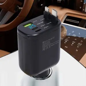 5 in 1 Retractable Car Charger, USB 3.1A Type C PD USB C Voltage Detection Car Charger Compatible with iOS & Android Phone Charging, Retractable Automotive Charger