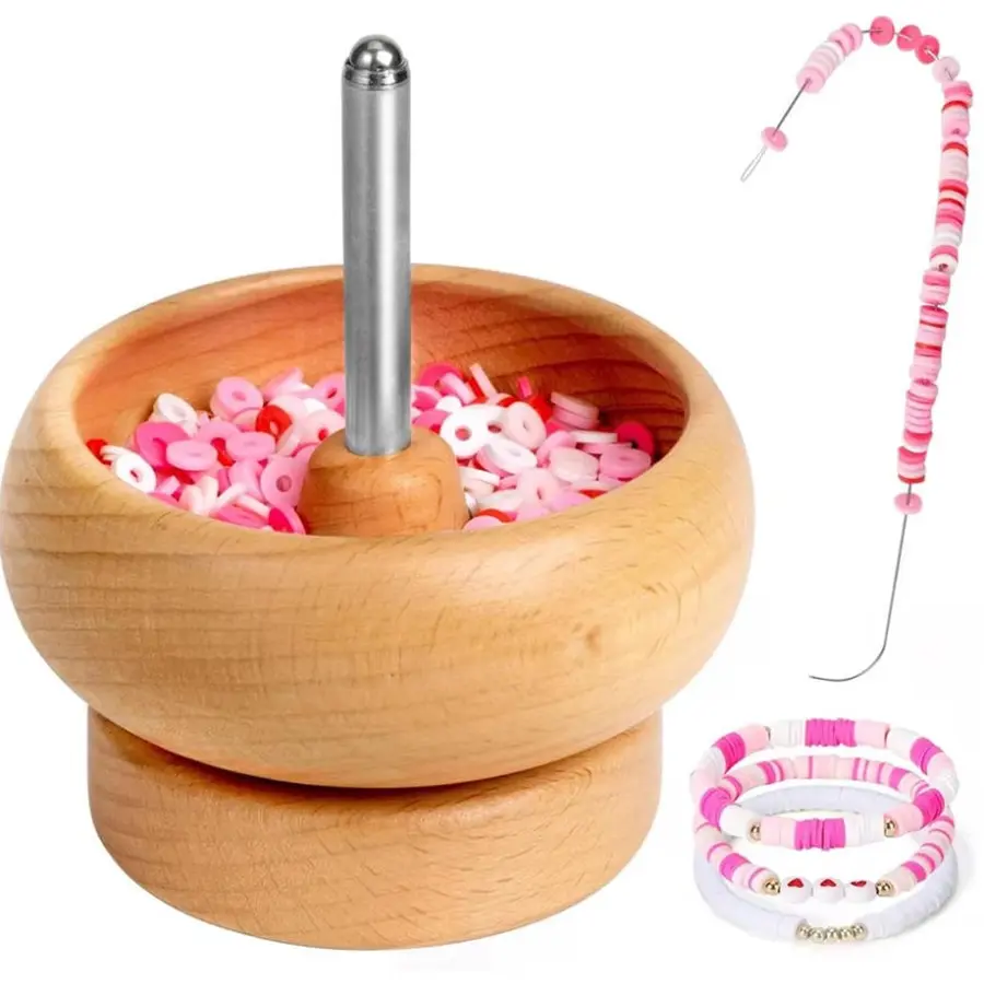 Bead Spinner for Jewelry Making, Effortless Rotating Wooden Clay Bead Spinner with 1 Big Eye Beading Needles , Beading Supplies, Bead Crafting, Beading Tools, Jewelry Making Kit, Diy Jewelry, Handmade Crafts