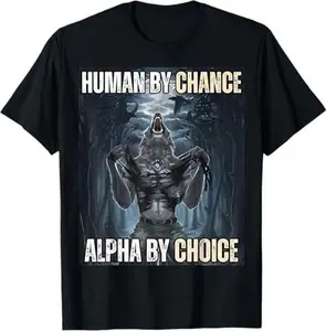 T Shirt  Cotton Human By Chance Alpha By Choice Cool Funny Alpha Wolf Meme T-Shirt casual crew neck  t-shirt Fashion Menswear