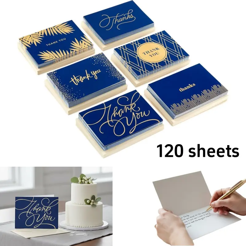 120 sheets navy blue thank-you card set - with envelope, suitable for weddings, bridal showers, baby showers, business, graduation ceremonies