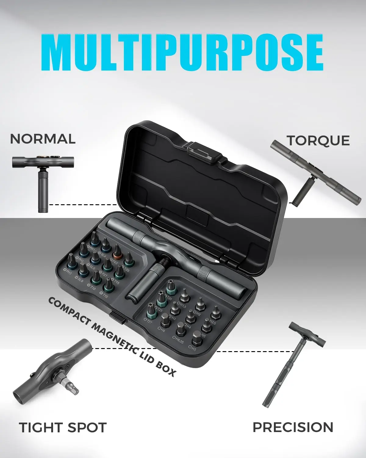 Portable & Practical 2026 New 24-in-1 Modular High-Magnetic Ratcheting Screwdriver Set - Essential Home Toolkit, Switchable Shape, Detachable Handle Mini Tool for Electronics & DIY, Perfect Christmas Gift