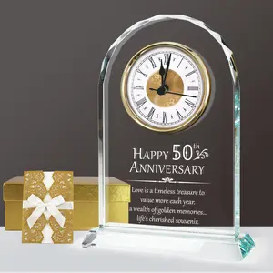 50th Anniversary Wedding Clock, Crystal Clock Gifts for Parents, Anniversary Quartz Clock, Happy 50th with Gold Card, Best Gifts for Couple,Parents