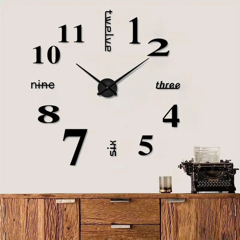 1-Piece 3D Clock Design Acrylic Wall Sticker - Modern Minimalist Silent DIY Personalized Home Living Room Decorative Sticker