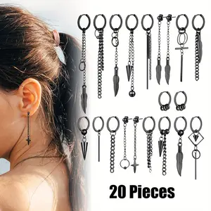20PCS Punk Style Stainless Steel Earring Set,Cross-shaped Dangling Earrings With Screw-back Closures,Suitable For Daily Wear And Gift Giving