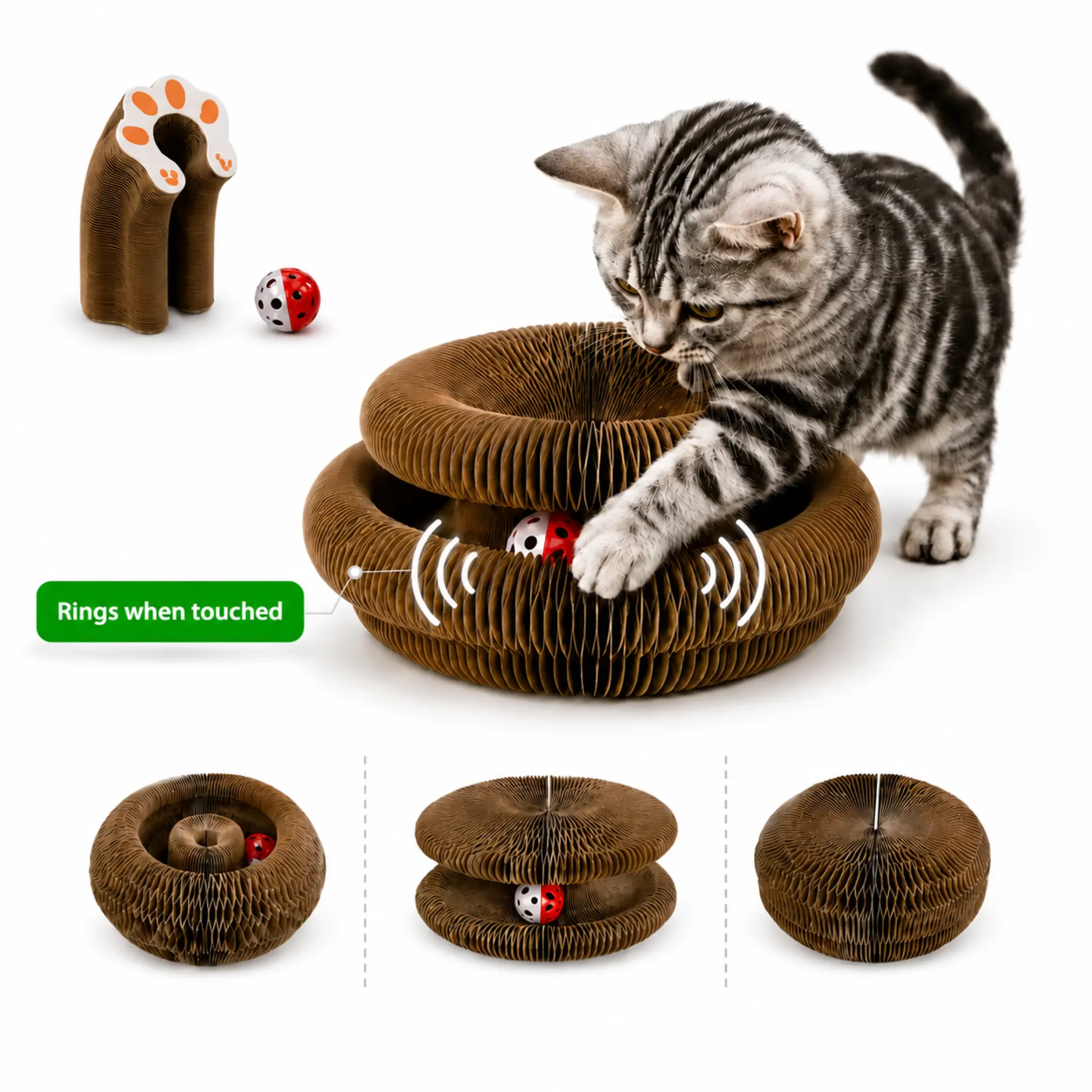 Foldable Magic Organ Cat Scratcher Board with Ball - Upgraded Magnetic Corrugated Cardboard Scratch Pad, Interactive Deformable Kitten Toy for Claw Grinding, Multi-Shape Pet Supply & Furniture Protector